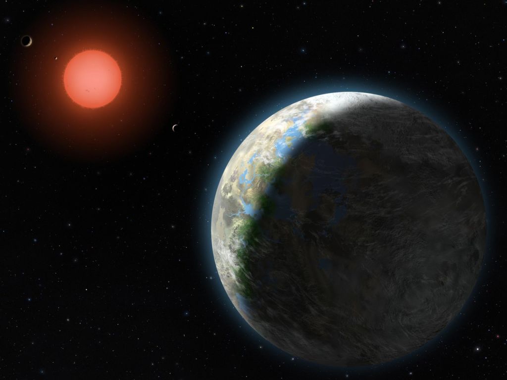 Depiction of an exoplanet facing its star.