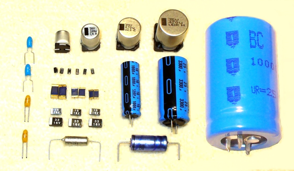A picture of various supercapacitors.