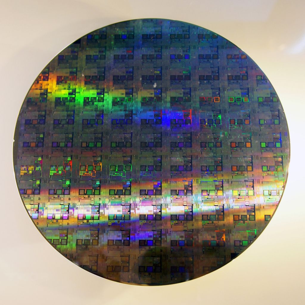 Pictured is a large silicon wafer, on which the nanomotors described could be installed and tested on.