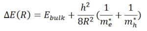 Brus equation to describe band gap of dye for solar cells