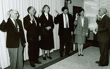 Elsa Garmire sworn in to the National Medal of Science committee under President Bill Clinton.