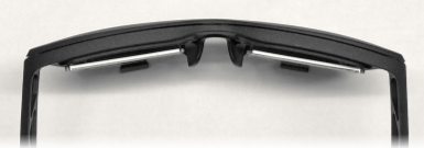 3D Printed, black, sunglasses with mounted optical modules. The prototype for a Virtual Reality design