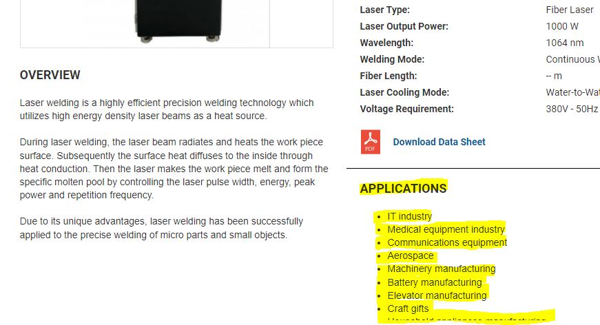 Product Applications section in Product Listings