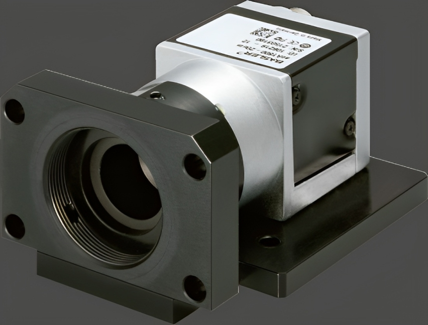 Detailed view of a wavefront sensor isolated on a plain background, emphasizing its intricate optical components and sophisticated design.