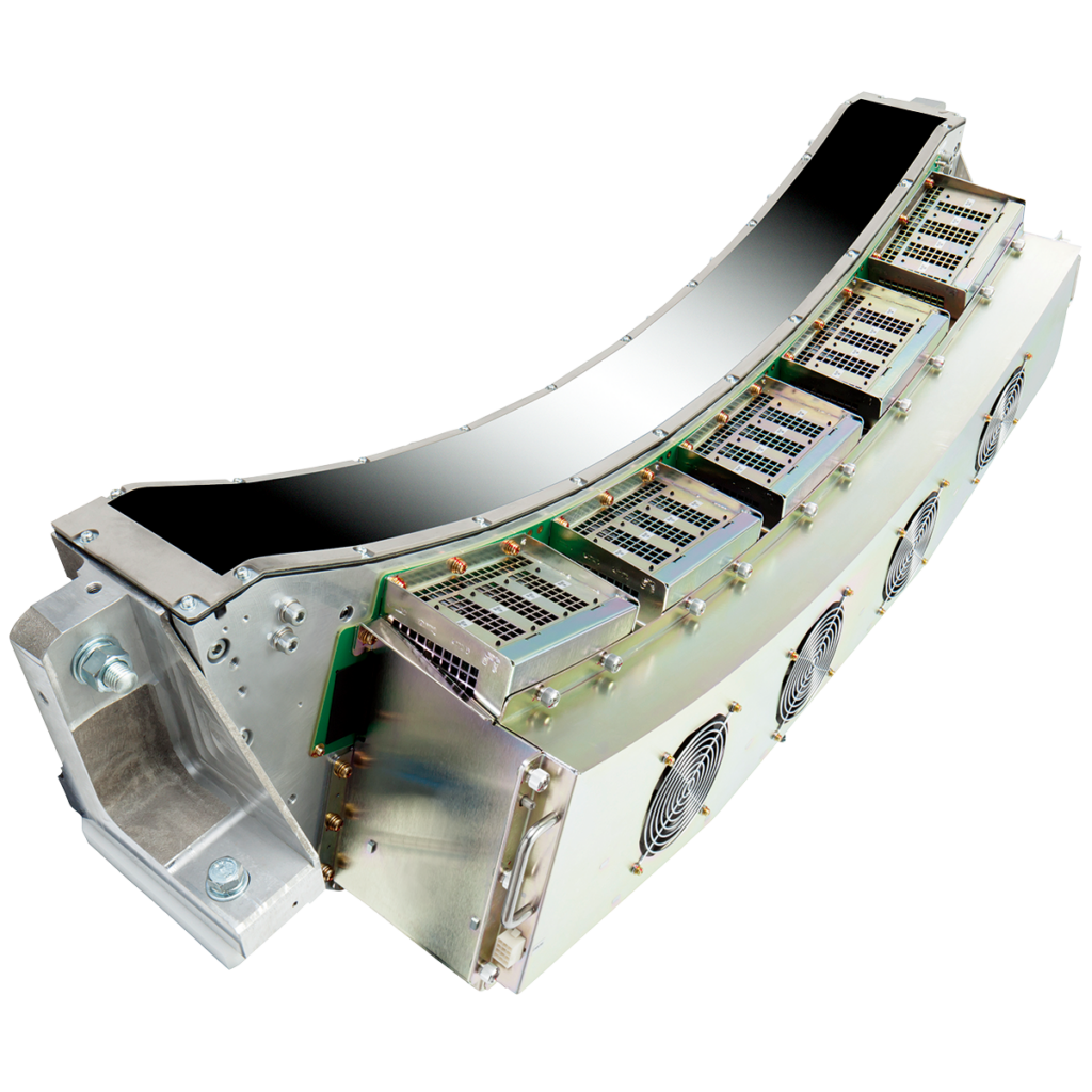 Image of CT scanner detectors, capturing X-rays that have passed through the patient and converting them into electrical signals.