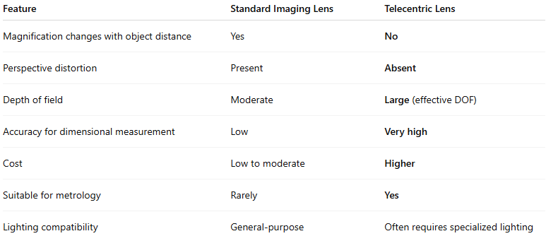 Telecentric lenses explained - comparison