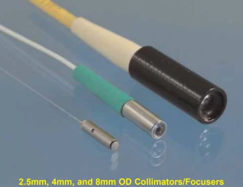 Pigtail-style fiber collimator/focuser for coupling fiber output into free-space beam