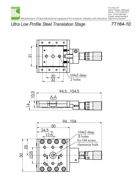 STANDA 7T164-10 - Ultra Low Profile Steel Translation Stage photo 2