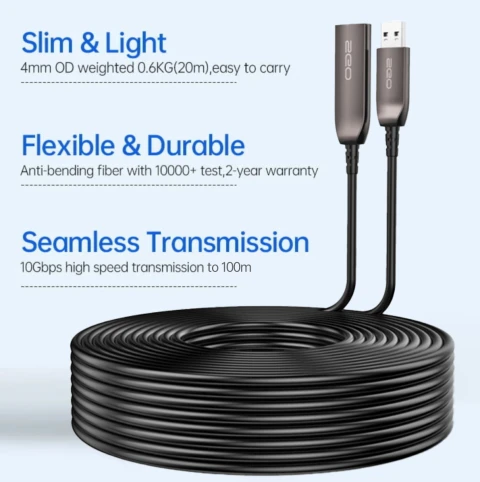 5Gbps USB 3.0 Active Fiber Optical Extension Cable - Type A Male to Female, 100m, 4K Ready photo 4